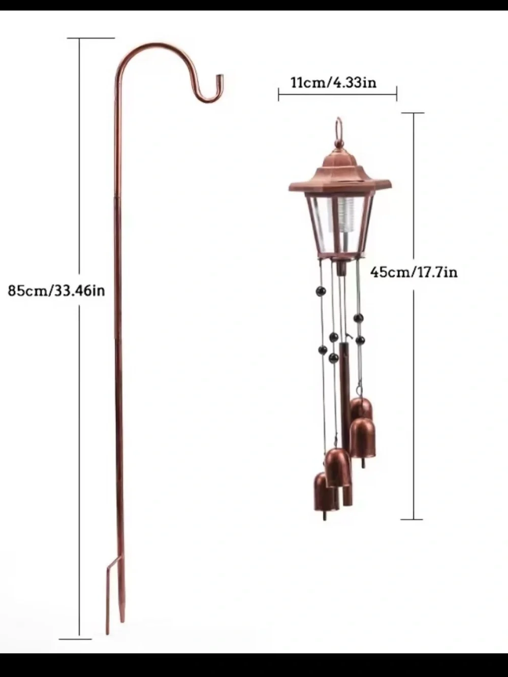 Outdoor Solar Powered Copper Wind Chime Lantern ⭐️🆕⭐️ In Box W/ Hook